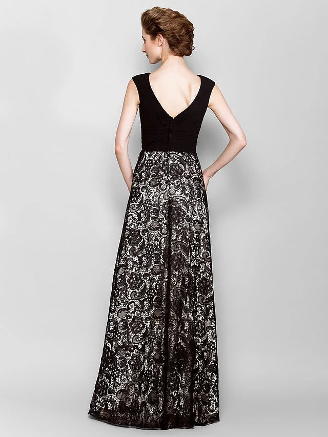 Wholesale Mother of the Bride Dress Vintage Inspired V Neck Floor Length Lace Georgette Sleeveless with Criss Cross